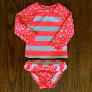 Neon Pink Rash guard and swim bottoms